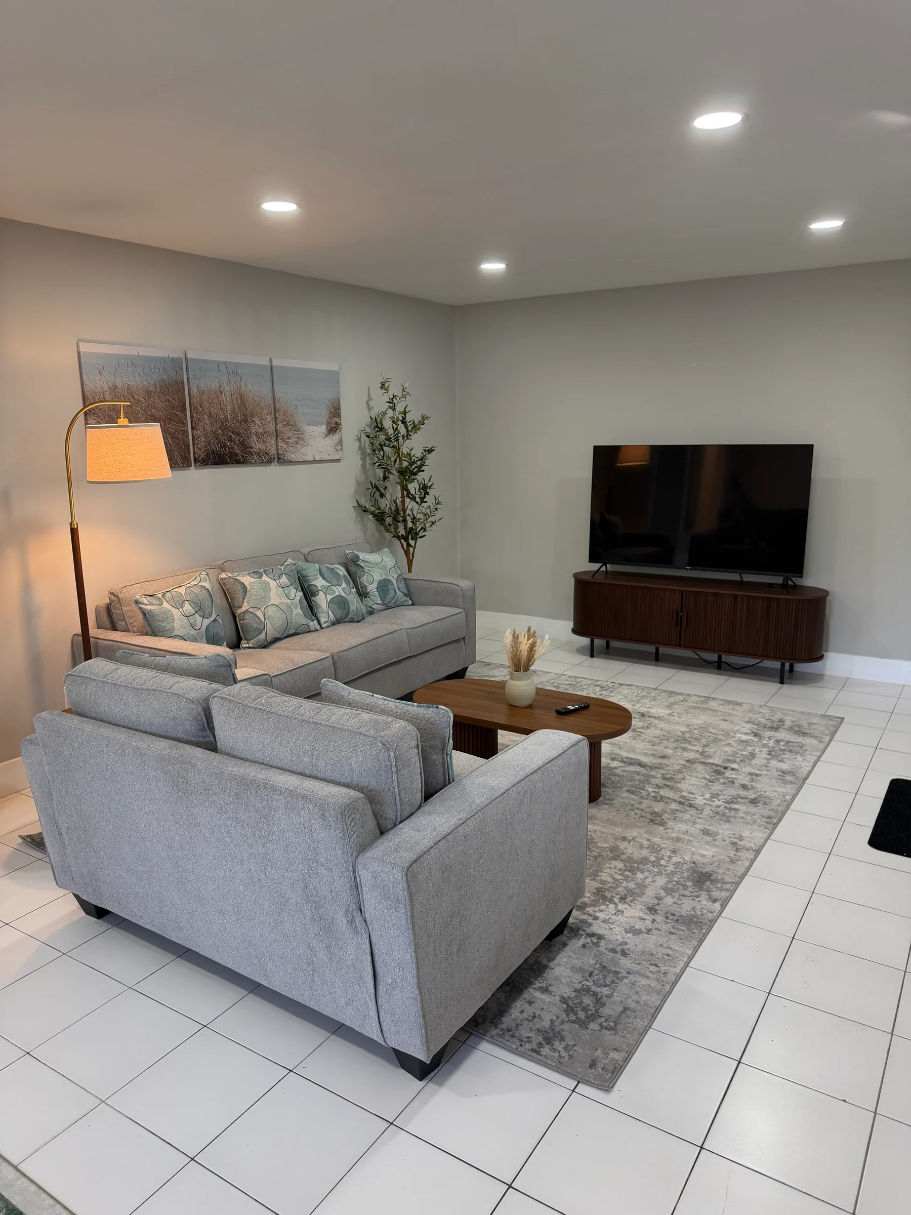 A comfortable apartment living area at Ocean Breeze Living.